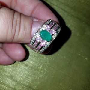 Genuine natural emerald and pink turmoline ring